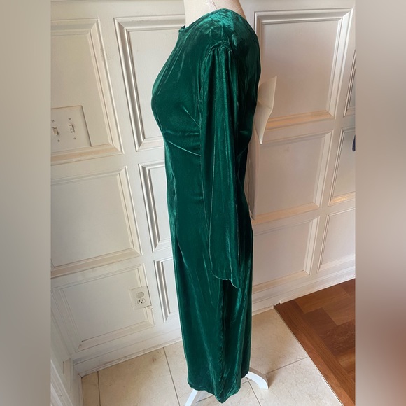 ❌SOLD❌ VTG 80’S 90’S HANDMADE CHRISTMAS HOLIDAY PARTY GREEN VELVET DRESS BIG BOW - Picture 3 of 8